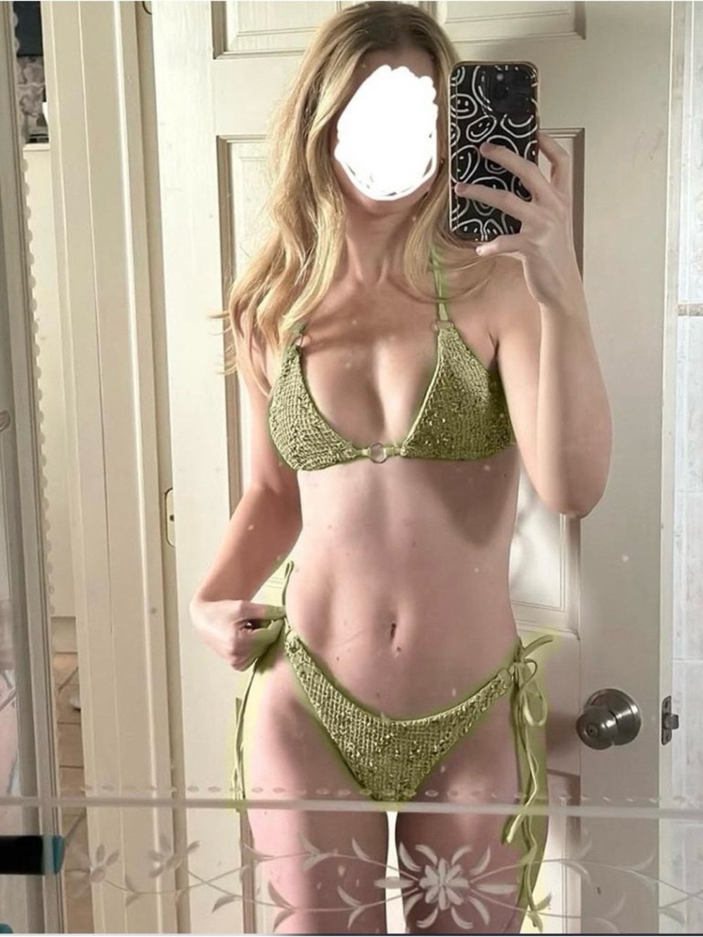 Olive Green Crochet Tie-Side Bikini Set